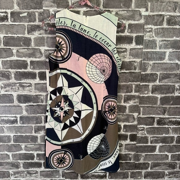 Tory Burch Constellation Sleeveless Linen Blend Compass A-Line Dress - Picture 9 of 11